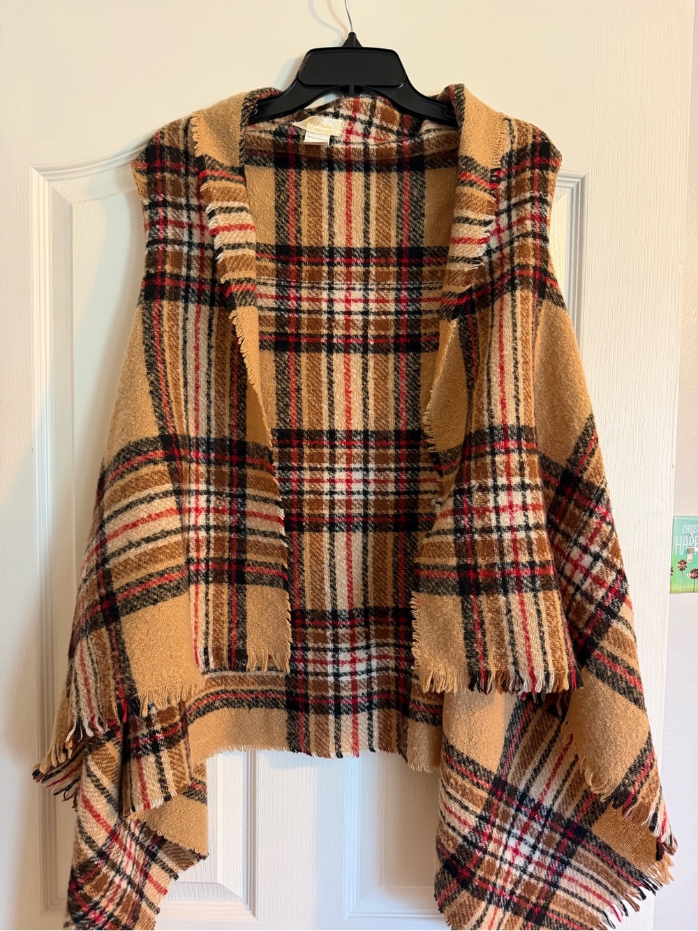 Plaid Hooded Cape Poncho in Camel Plaid